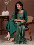 Green Yoke Design Silk Blend Straight Suite