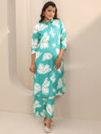 Blue Printed Cotton Blend Straight Kurti