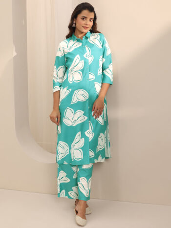 Blue Printed Cotton Blend Straight Kurti