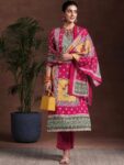 Multi Printed Poly Crepe Straight Suit