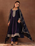 Purple Embroidered Silk Blend Anarkali