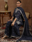 Grey Embroidered Georgette Straight Suit