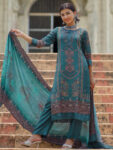 Green Printed Silk Blend Straight Suit