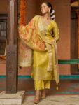 Mustard Woven Design Chanderi Silk Straight