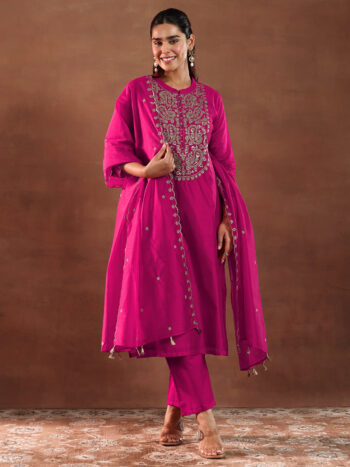 Pink Yoke Design Chanderi Silk Straight
