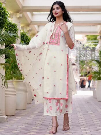 Off-White Yoke Design Cotton Straight Kurti