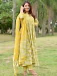 Yellow Yoke Design Cotton Anarkali Kurti