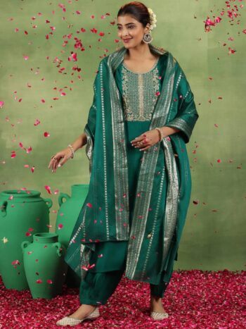 Green Yoke Design Silk Blend Straight Suite