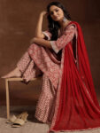 Red Printed Cotton A-Line Kurta With sharara