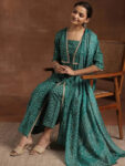Rama Green Printed Silk Blend A-Line Kurta