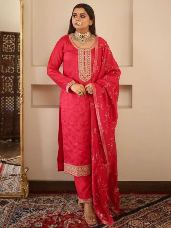 Pink Embroidered Silk Blend Straight Kurta
