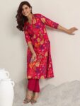 Red Printed Rayon Straight Kurta With trousers
