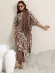 Brown Printed Cotton Straight Suit With Dupatta