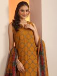 Mustard Printed Silk Blend Straight Suit