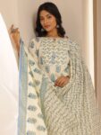 Cream Printed Cotton Straight Suit With Dupatta