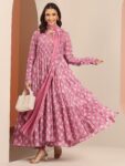 Mauve Printed Cotton Anarkali Suit Set
