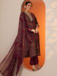 Maroon Printed Silk Blend Straight Suit With Dupatta