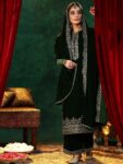 Green Embroidered Velvet Straight Suit
