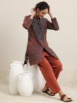 Rust Woven Design Wool Blend Straight Kurti