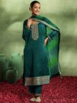 Green Yoke Design Silk Blend Straight Suite