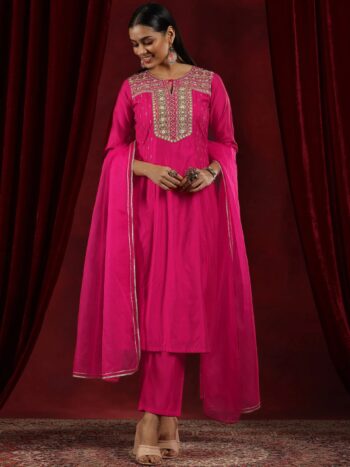 Libas Art Pink Yoke Design Chanderi Silk