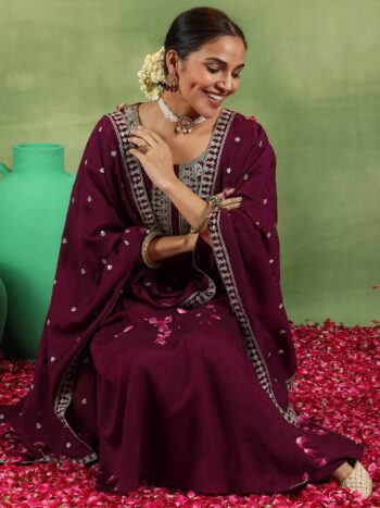 Maroon Yoke Design Silk Blend Anarkali