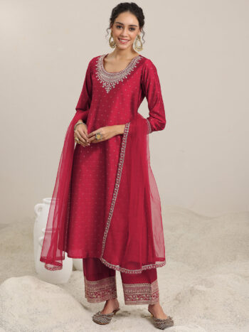 Maroon Woven Design Chanderi Silk A-Line