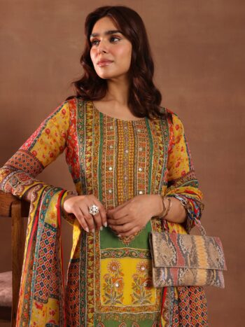 Mutli Printed Silk Blend Straight Suit