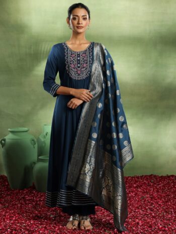 Navy Blue Yoke Design Rayon Anarkali Suite