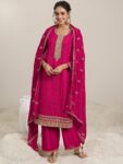 Pink Embellished Silk Blend Straight Kurta