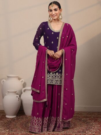 Libas Art Purple Embroidered Georgette