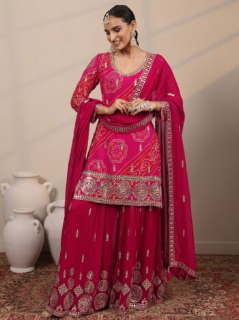 Libas Art Pink Printed Georgette Straight