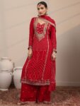 Libas Art Red Printed Georgette Straight