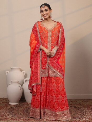 Libas Art Orange Printed Georgette Straight