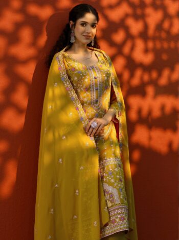 Libas Art Mustard Embroidered Georgette
