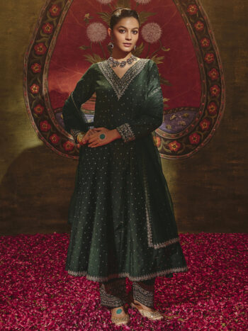 Malini Green Woven Design Silk Blend anarkali