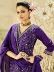 Kamini Purple Embroidered Chinon Straight