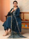 Navy Blue Embroidered Silk Blend Anarkali