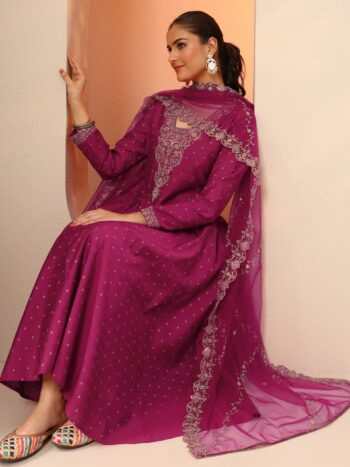 Magenta Embroidered Silk Blend Anarkali