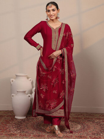 Libas Art Red Yoke Design Silk Blend anarkali