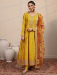 Libas Art Mustard Embroidered Silk Blend