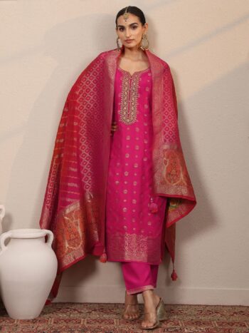 Libas Art Pink Woven Design Silk Blend