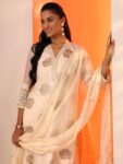 Libas Art Off White Embroidered Silk blend