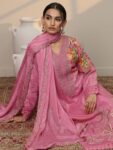 Libas Art Pink Embroidered Crepe Straight