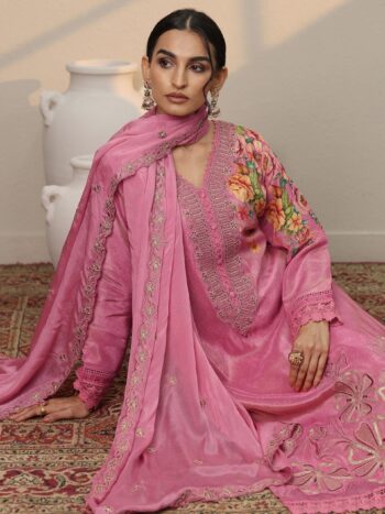 Libas Art Pink Embroidered Crepe Straight