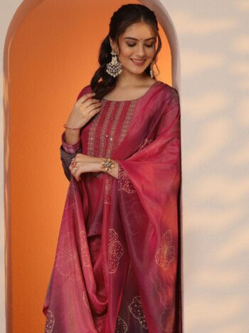 Libas Art Pink Printed Silk Blend straight