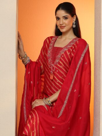 Pink Printed Silk blend Straight Suit Suite