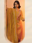 Mustard Printed Silk Blend Straight Suite