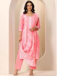 Pink Woven Design Chanderi Silk Straight