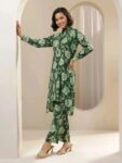 Green Printed Silk Blend Straight Kurta Set